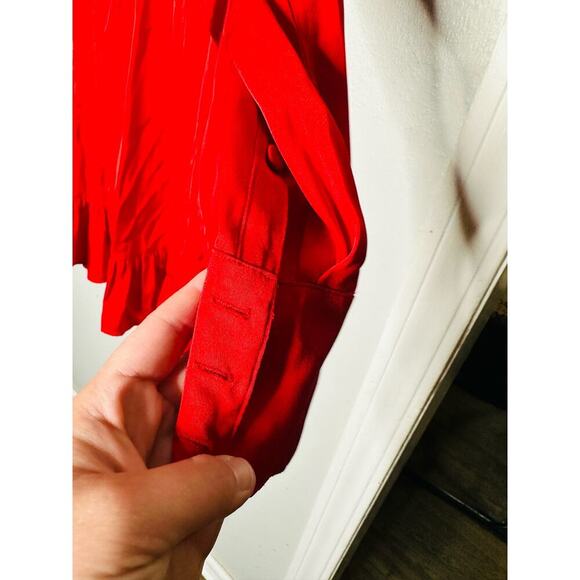 MARISSA WEBB Satin Red Tie Front V-Neck Ruffled Sleeves Shift Mini Dress Size 10 - Picture 6 of 11